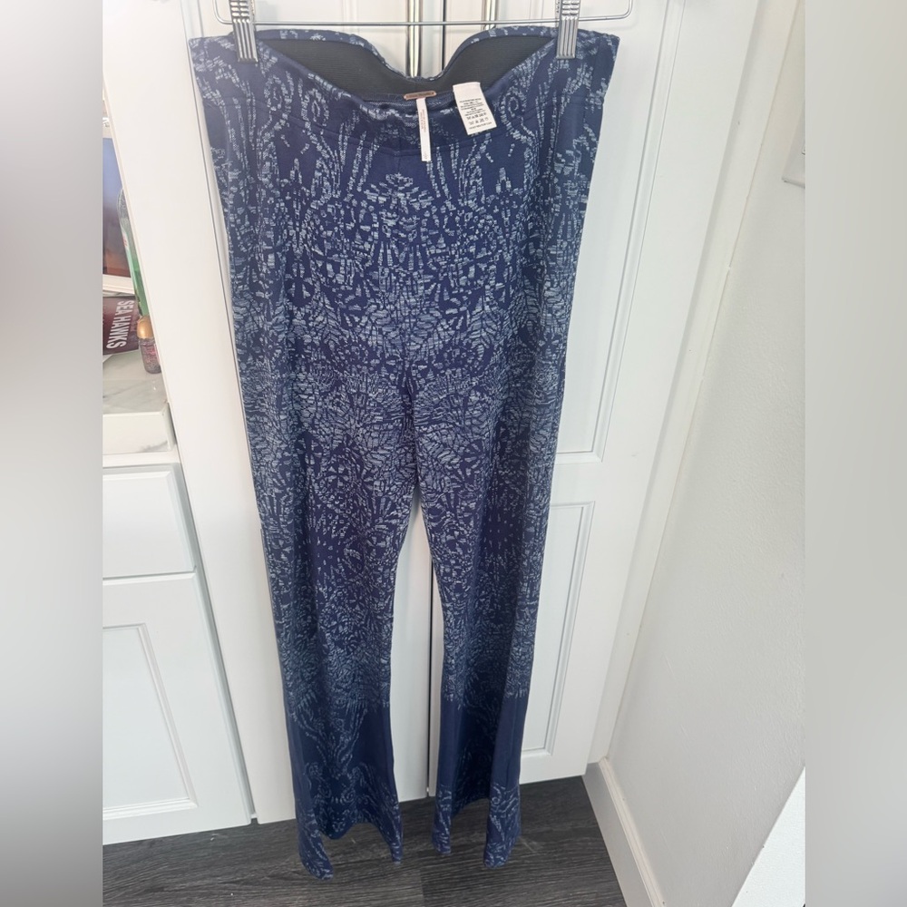 Free People Blue jacquard pull-on flare pants